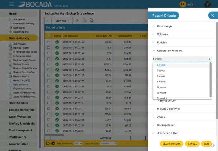 Backup Bytes Variance Reporting - Backup As A Service Software