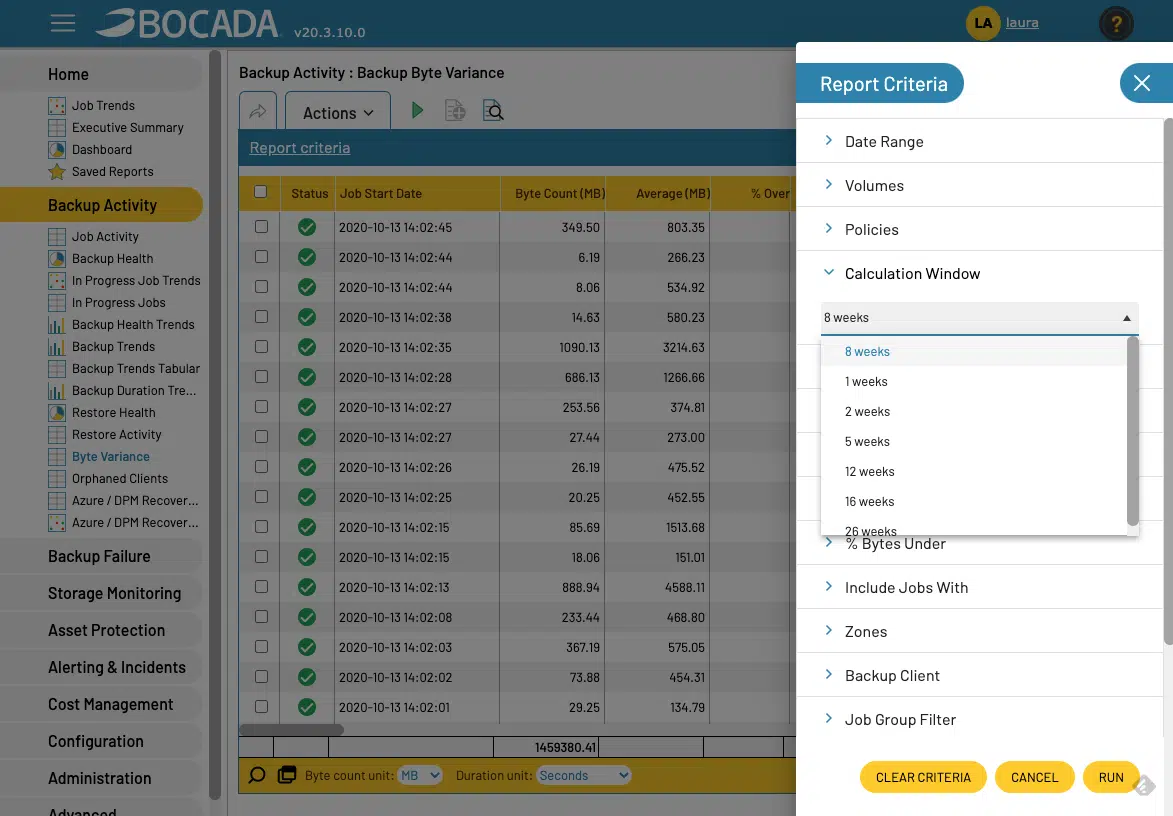 Backup Bytes Variance Reporting - Backup As A Service Software