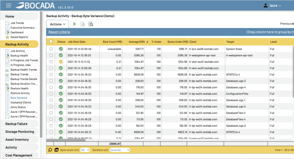 Cybersecurity Protections - Backup Byte Variance Report