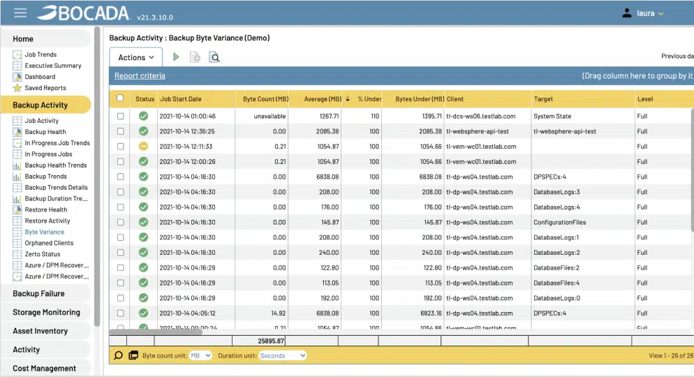 Cybersecurity Protections - Backup Byte Variance Report